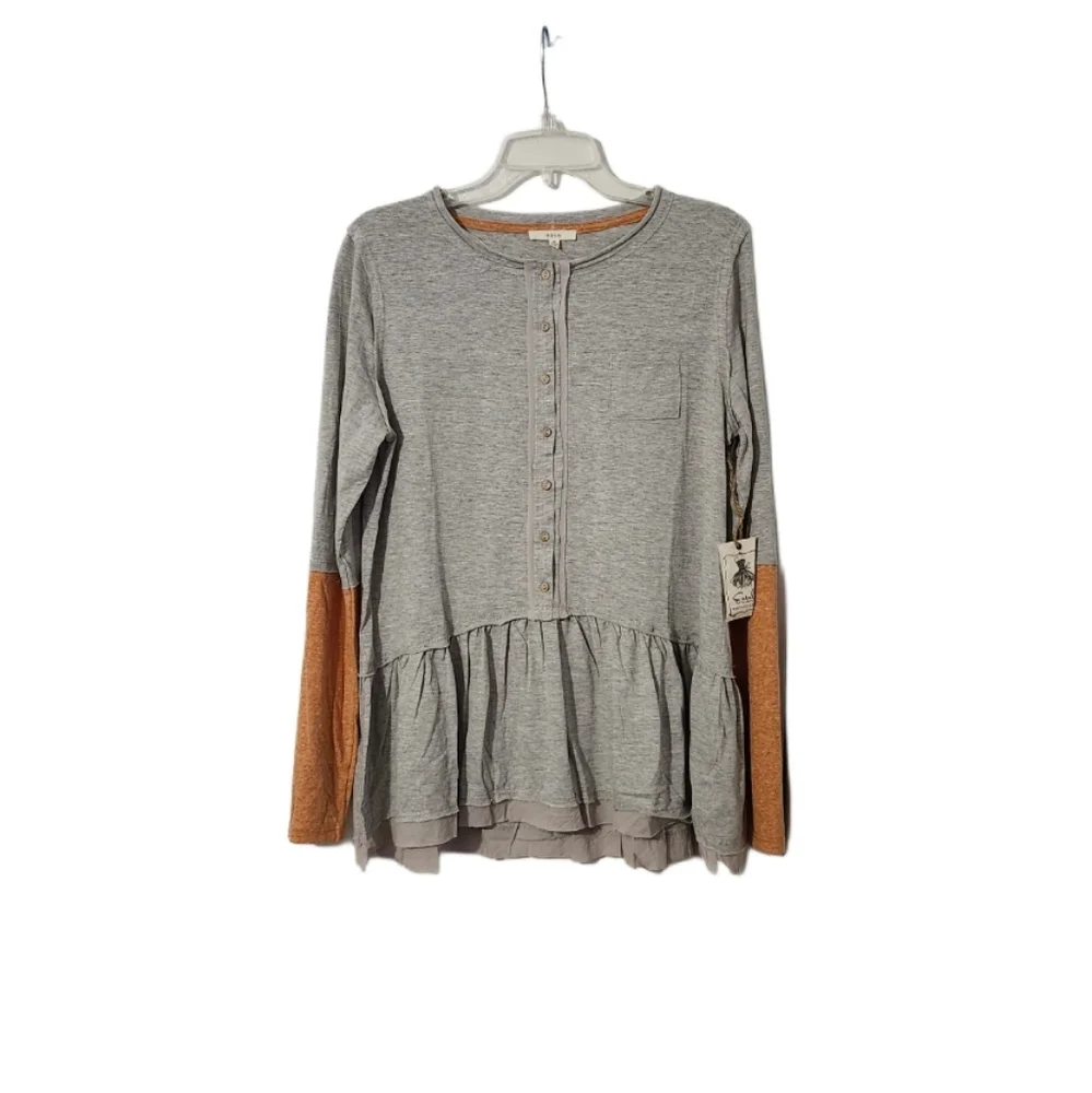 NWT   Easel   Women's S   Henley Tunic   Top   Gray & Orange - Picture 6 of 14